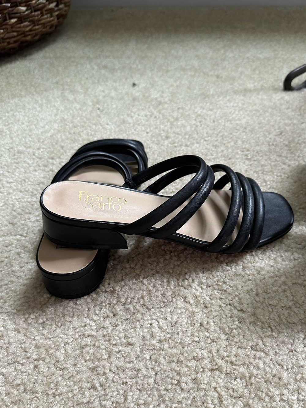 Franco Sarto Black Multi-Strap Low Block Heel Mules